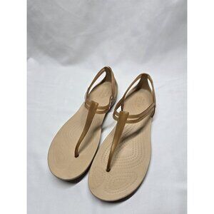 Crocs Isabella Women's Size 7 Tan Jelly T-Strap Iconic Comfort Sandals- Rare